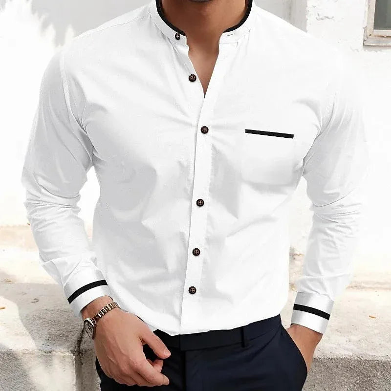 Askar | Long Sleeve Band Collar Shirt