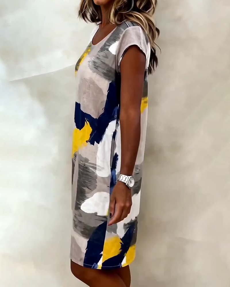 Addie | Dress Abstract Print Short Sleeve Shift