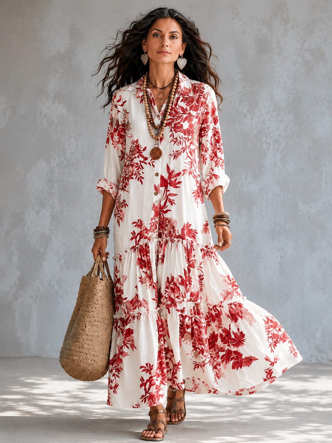 Shiza | Floral Button Front Tiered Maxi Dress