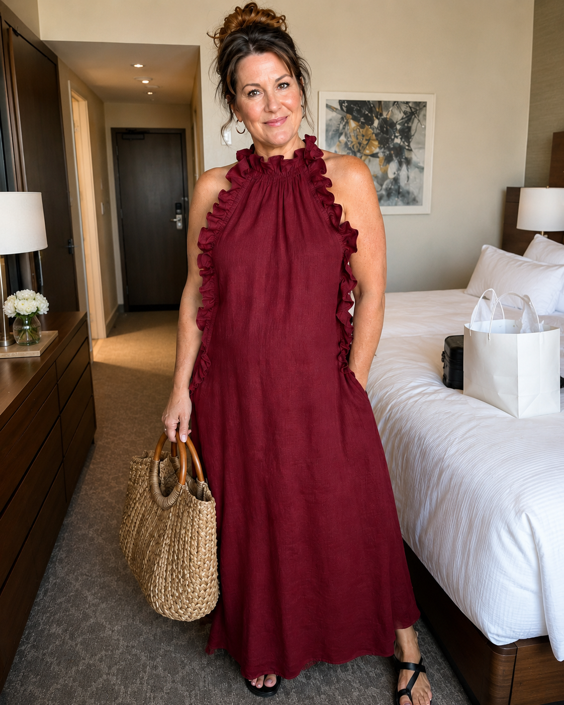 Vasara | Ruffle High Neck Sleeveless Maxi Dress