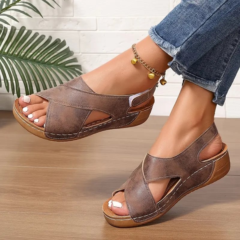 Clarisa | Sandals Open-Toe Cross-Strap Adjustable Wedge Sole