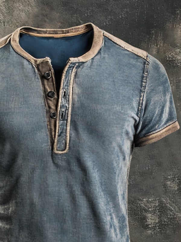 Andrey | Henley T Shirt Short Sleeve Contrast Trim