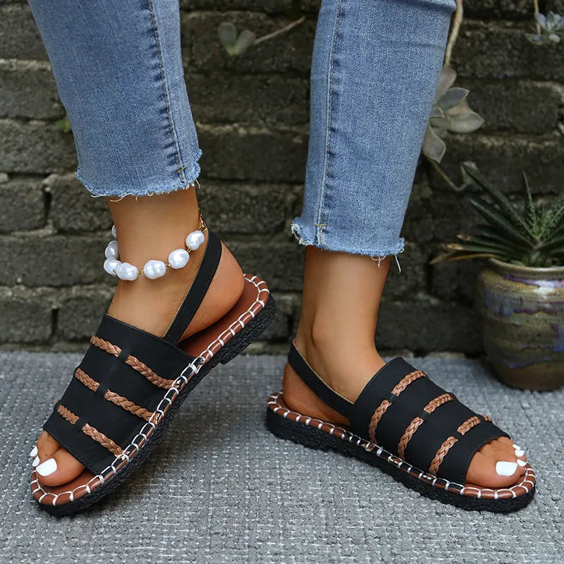 Samela | Braided Strap Buckle Flat Sandals