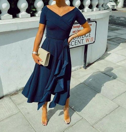 Valerie |  Dress Off-Shoulder Ruffle Wrap Midi