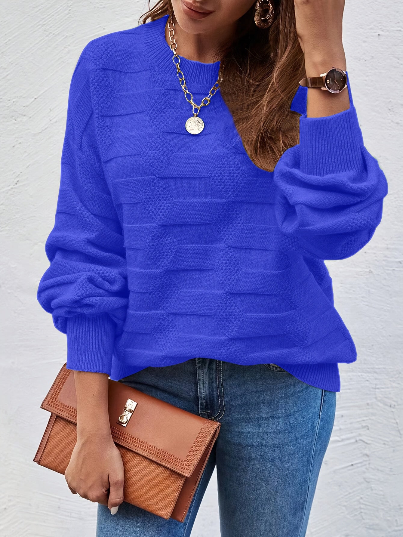 Annastina | Sweater with Long Sleeves Textured Round Neck