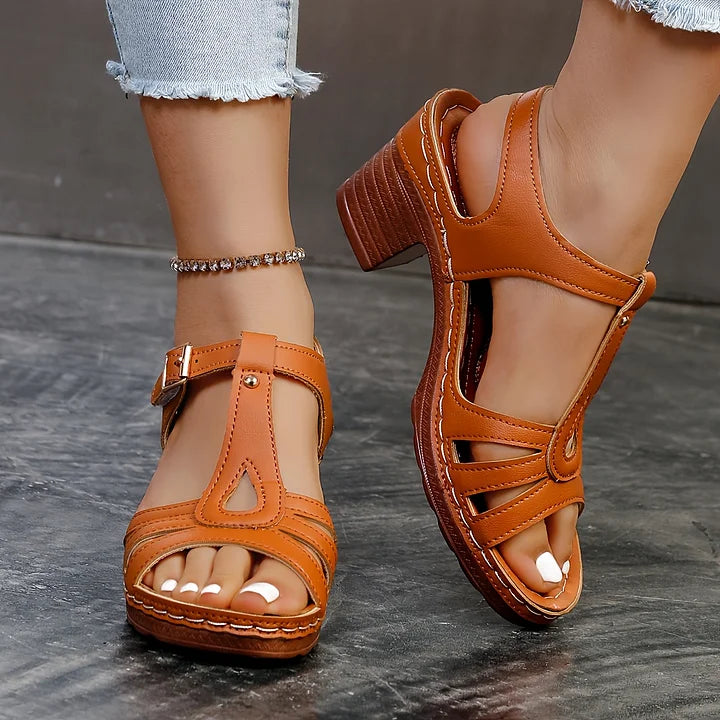 Leanna - Block Heel T Bar Open Toe Sandals