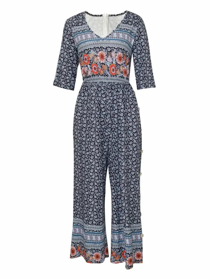 Nerina | Wide Leg Floral Print Jumpsuit