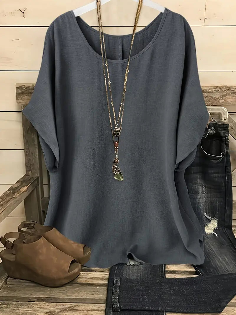 Dilek | Loose Round Neck Short Sleeve Blouse