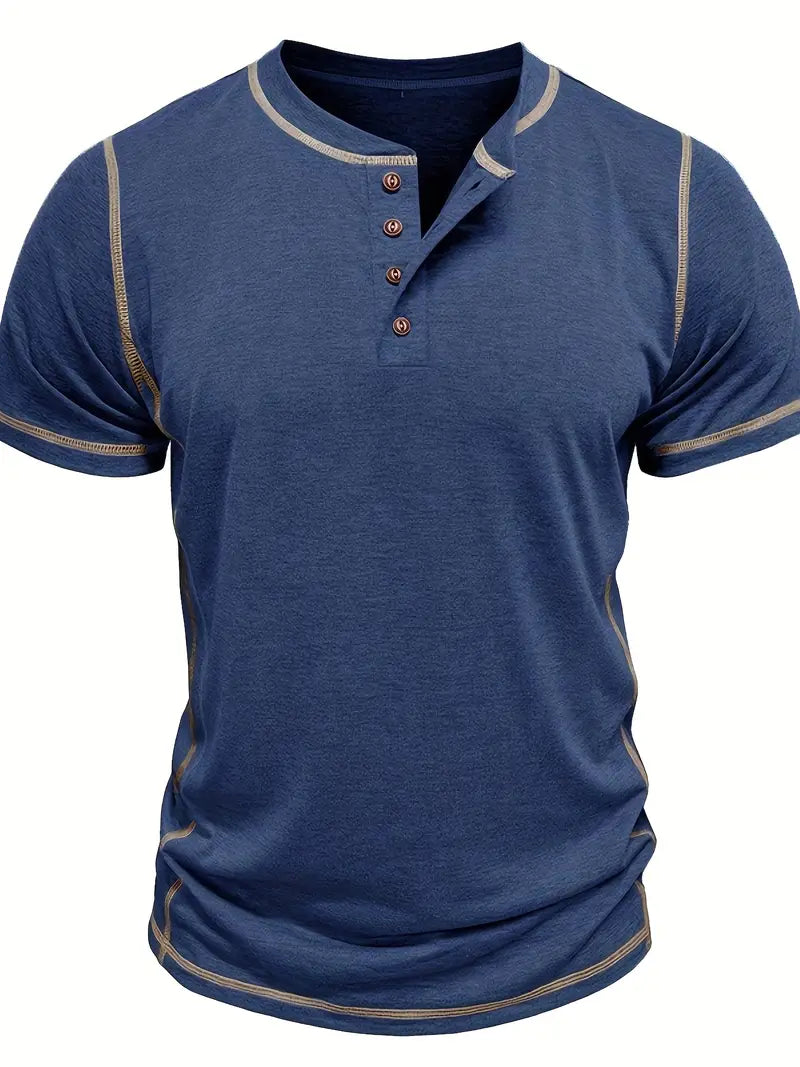 Orazio | Henley Short Sleeve Contrast Stitch Shirt