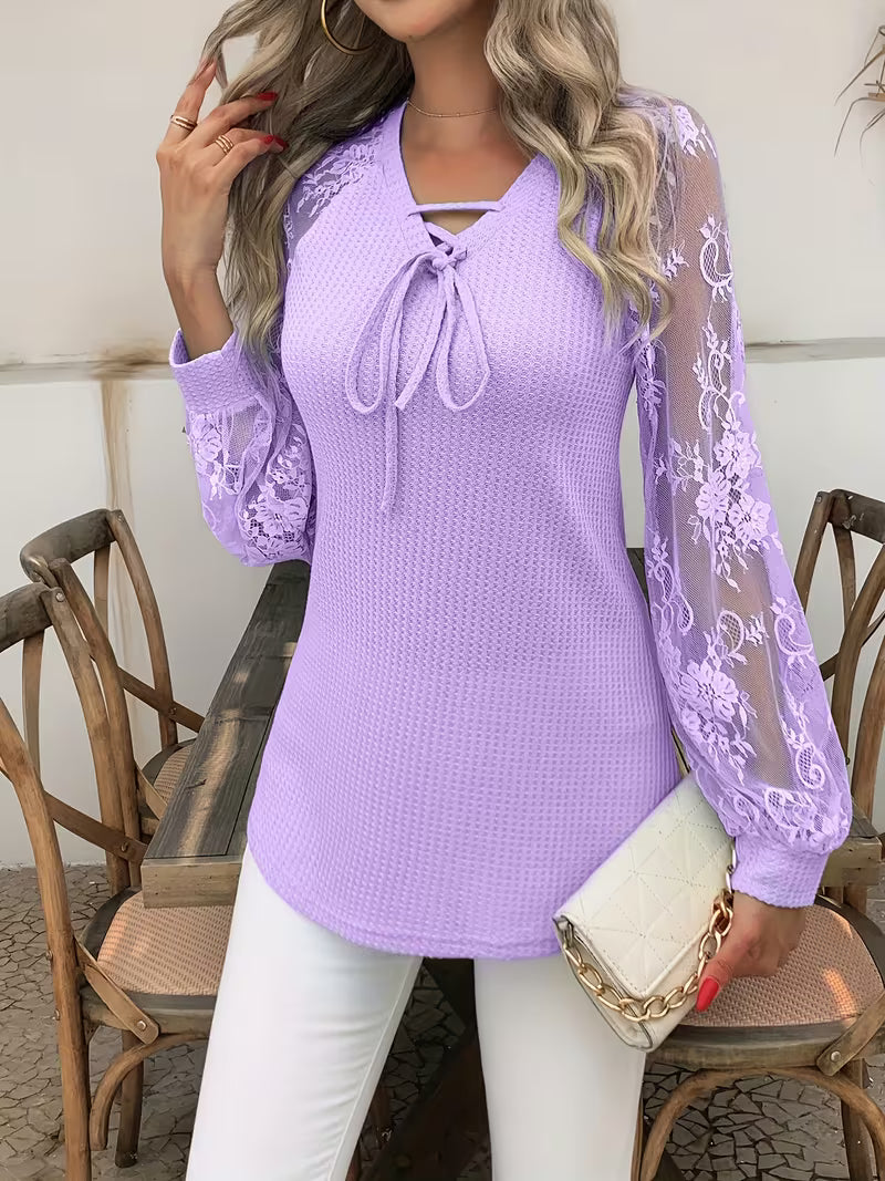 Wazina | Tunic Top with Lace Sleeves and Tie