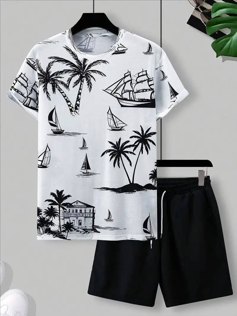 Barea | Tropical Print T Shirt Shorts Set