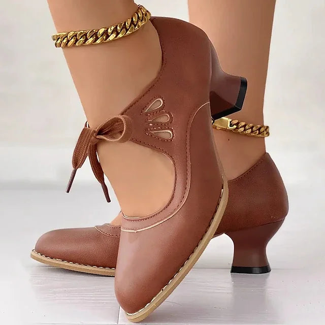 Zydrune | Round Toe Lace Up Heel Pumps