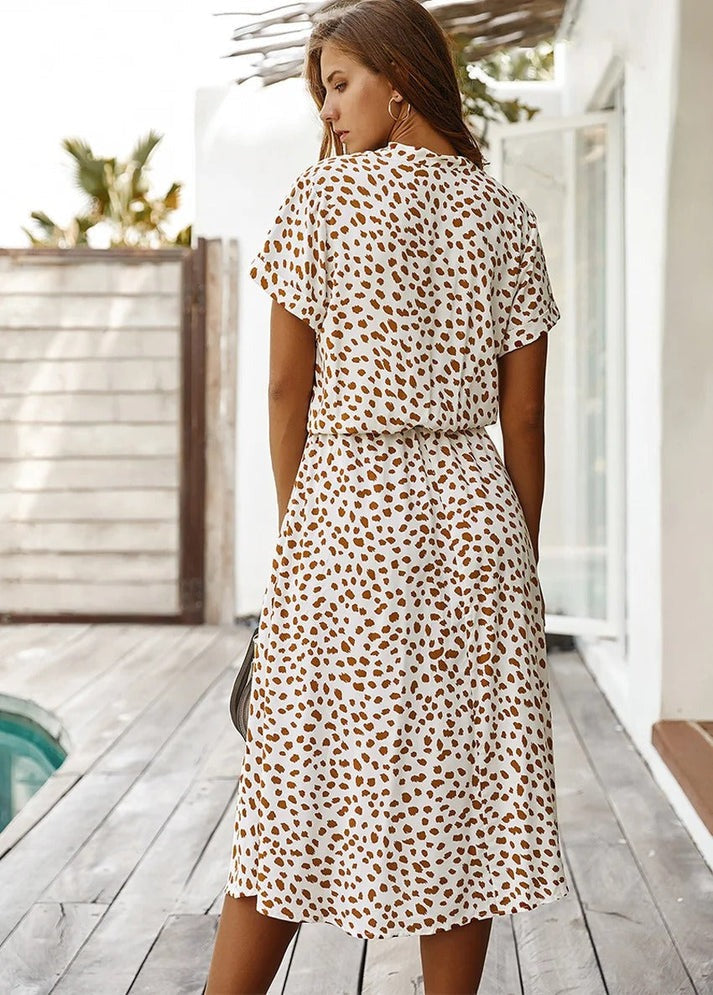 Carine | V Neck Short Sleeve Printed Dress