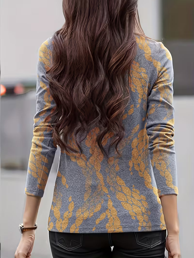 Gwenine | Floral Print Mock Neck Long Sleeve Top