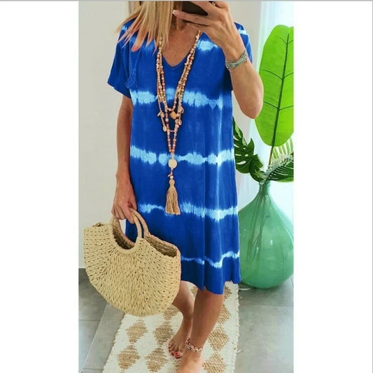 Herma | V Neck Tie Dye Loose Midi Dress