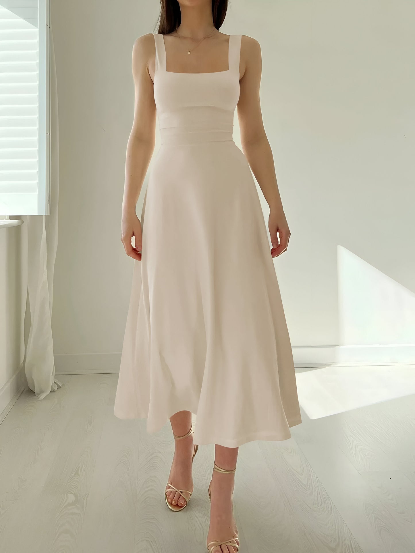Jasmini | Square Neck Sleeveless A-Line Midi Dress