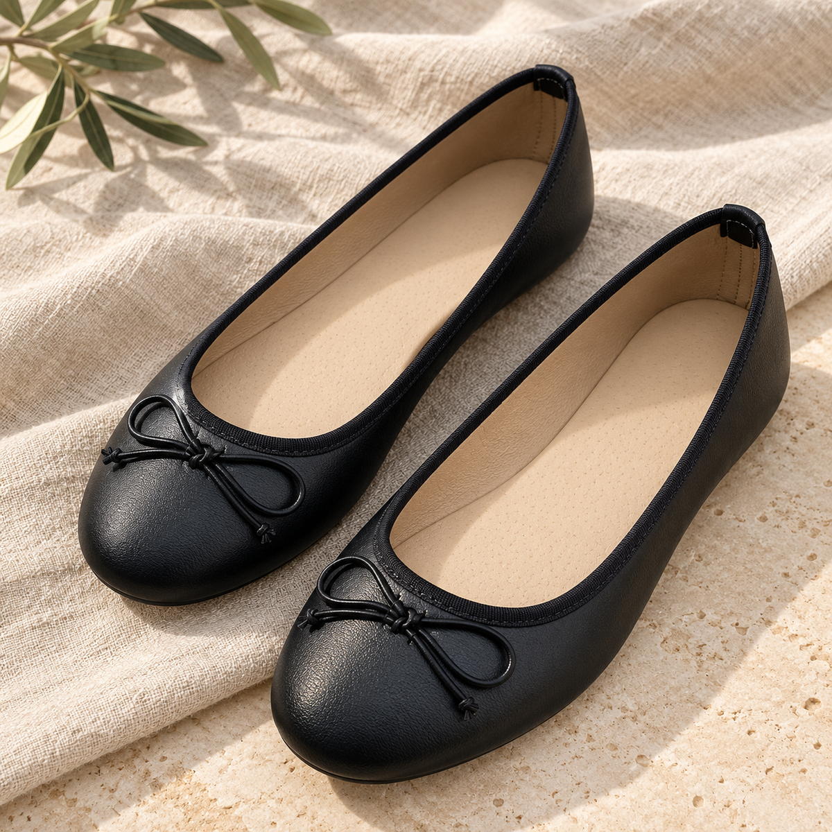 Renaandra | Classic Black Ballerina Flats with Bow