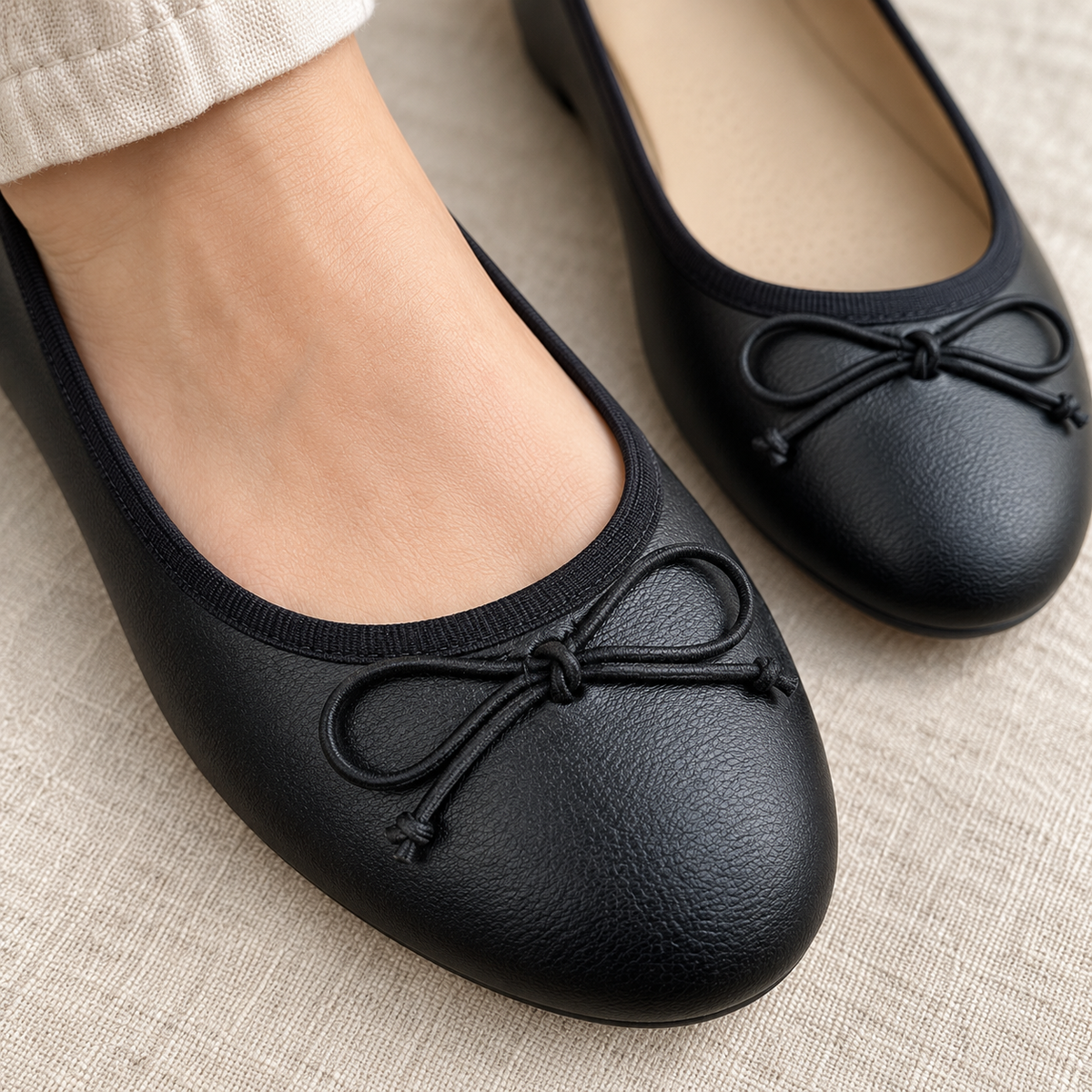 Renaandra | Classic Black Ballerina Flats with Bow