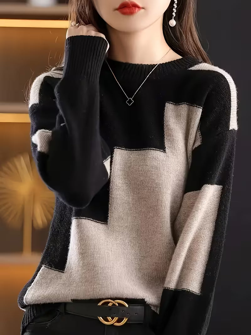 Marvelle | Color Block Crew Neck Long Sleeve Sweater