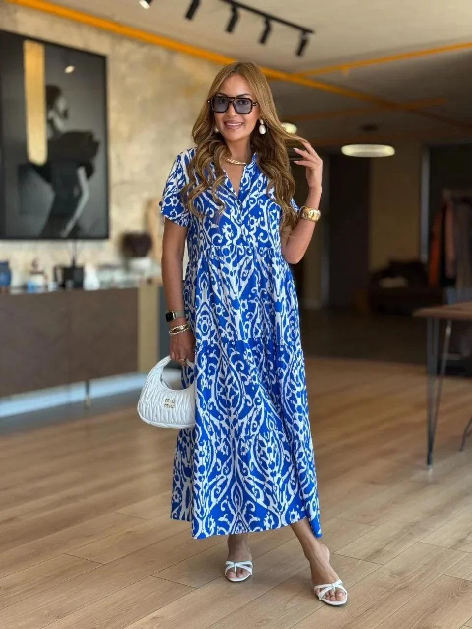 Jubilee | Printed Short Sleeve A-Line Maxi Dress
