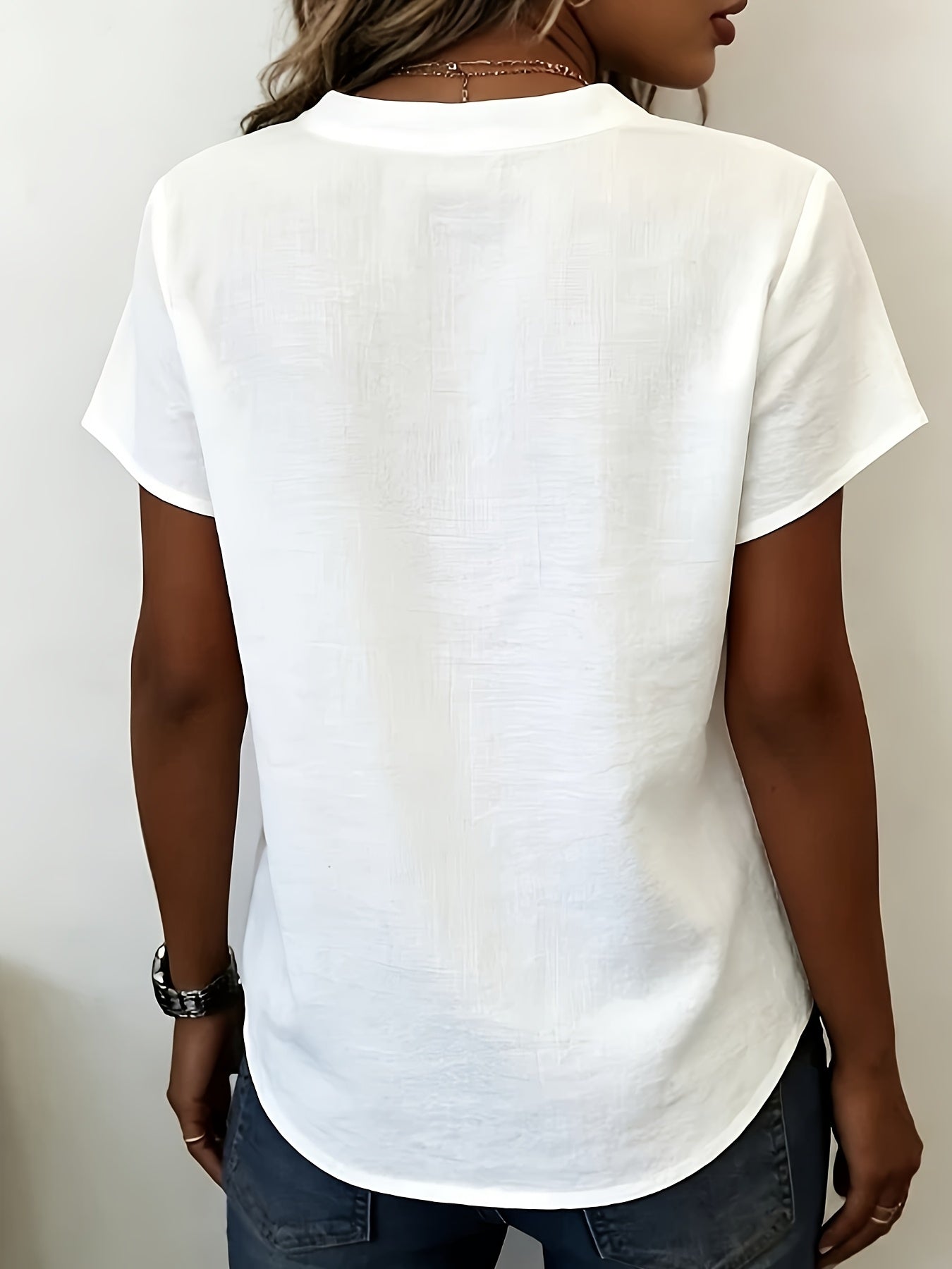 Salish | Short Sleeve Button Front V Neck Blouse