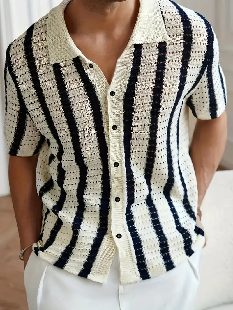 Cordell | Striped Short Sleeve Button Knit Shirt