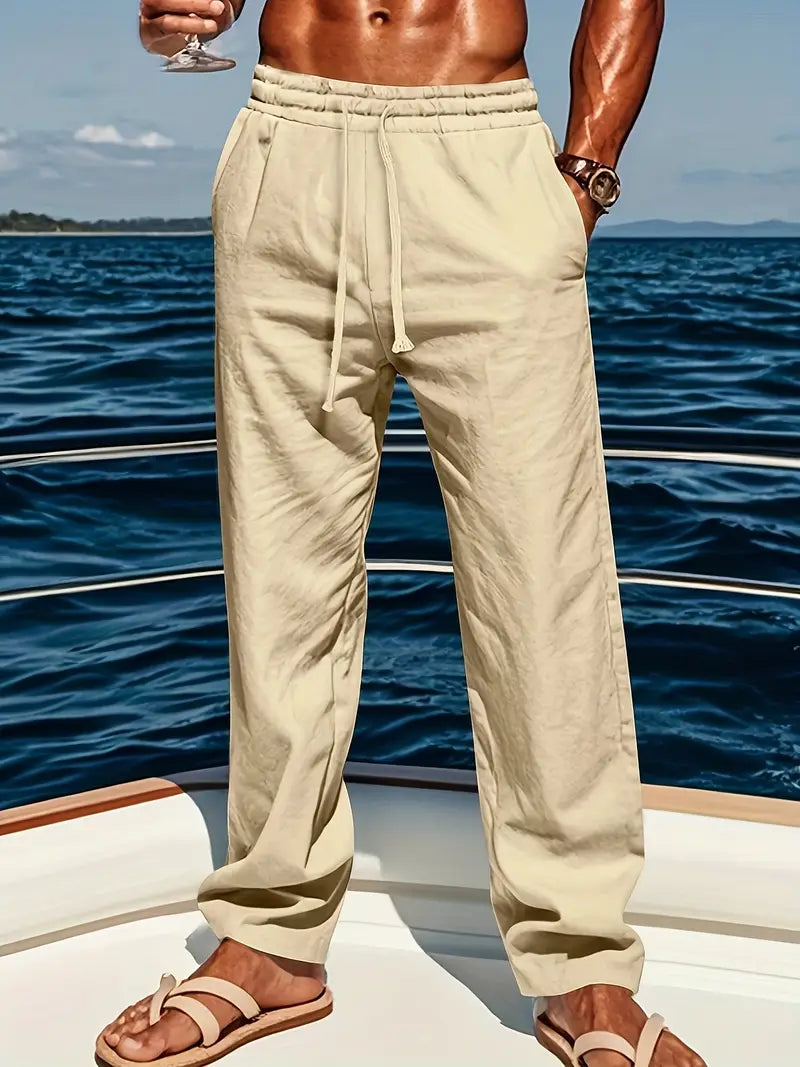 Babaev | Drawstring Wide Leg Casual Linen Pants