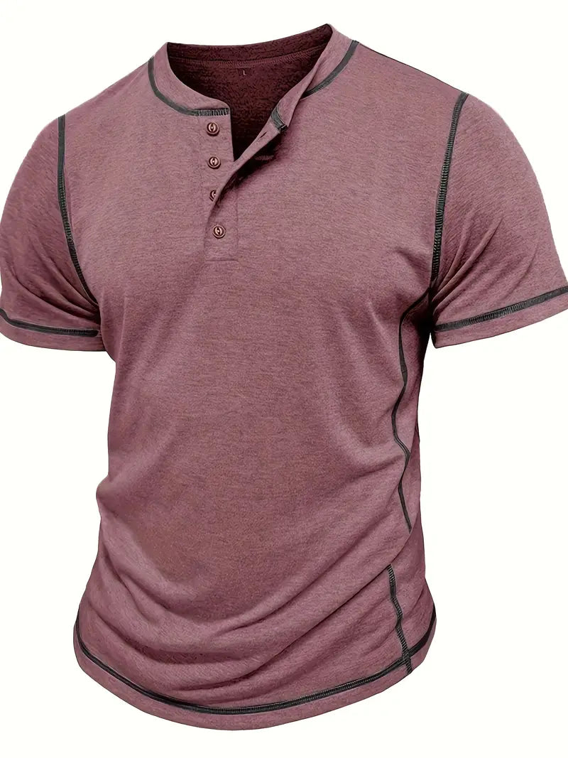 Orazio | Henley Short Sleeve Contrast Stitch Shirt