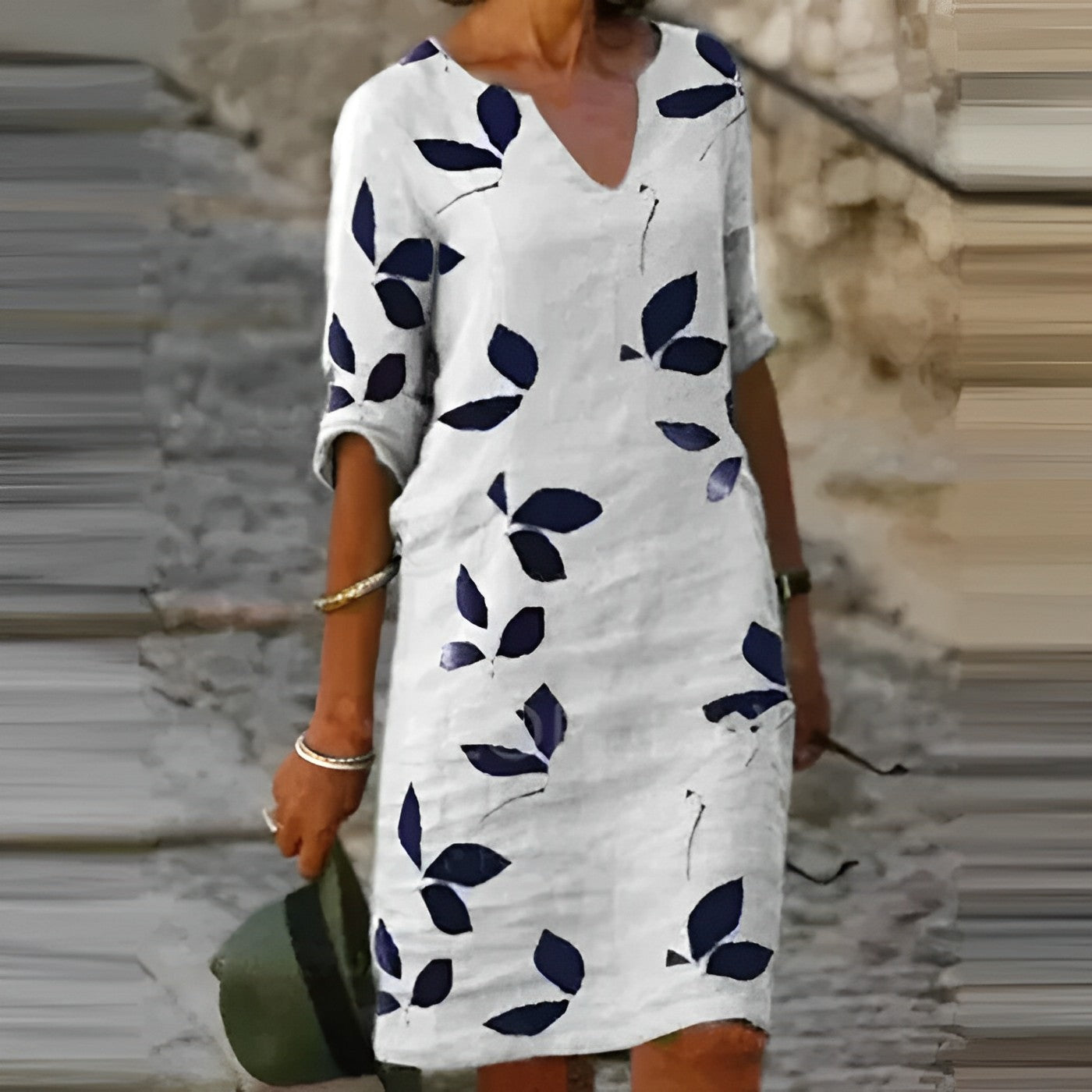 Zadie | Leaf Print V-Neck Midi Dress