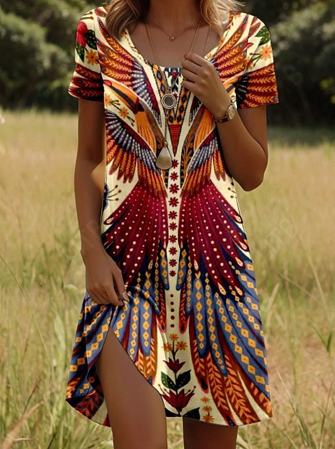 Linnea | Short Sleeve Printed V-Neck Shift Dress