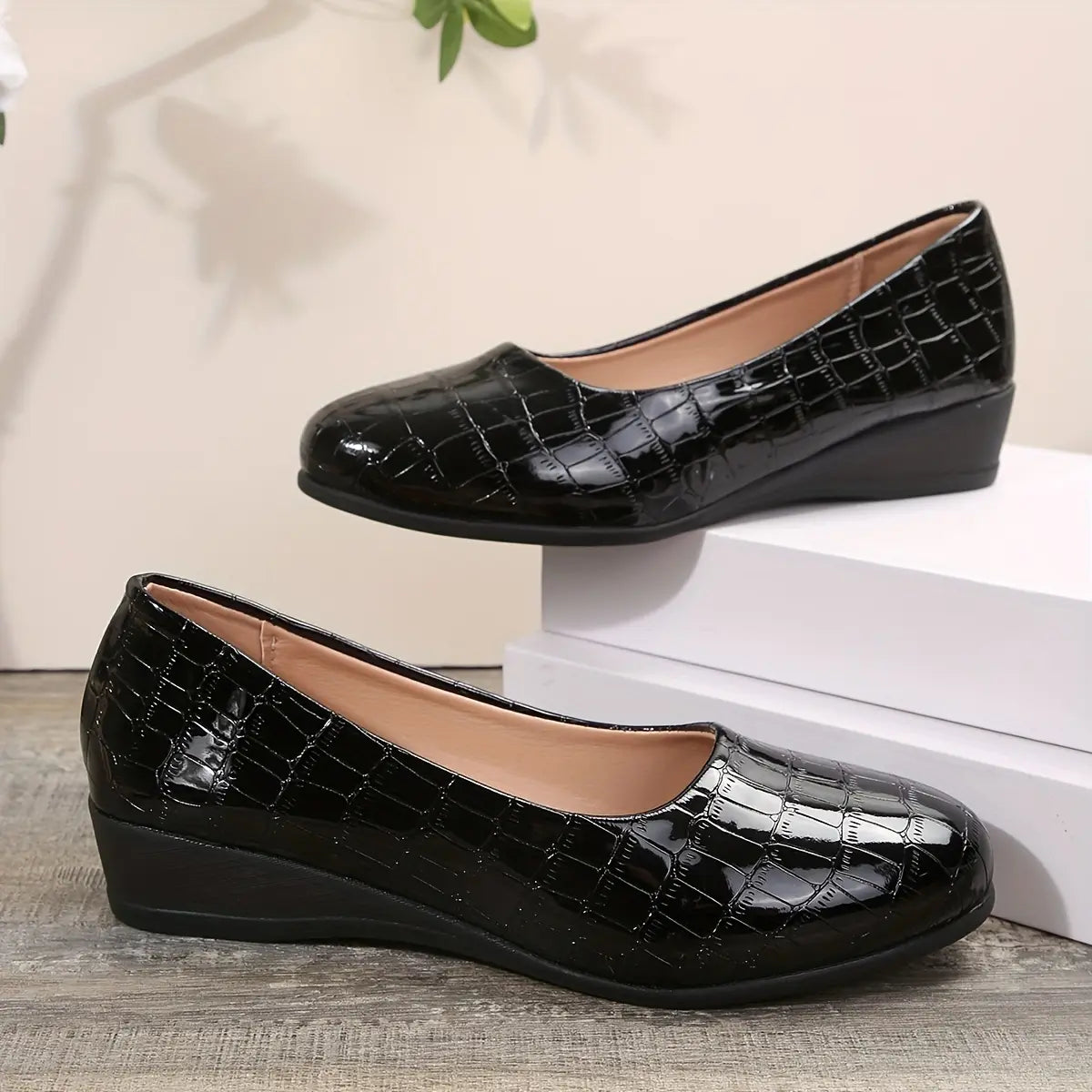 Rebekah - Wedge Slip On Crocodile Pattern Flats