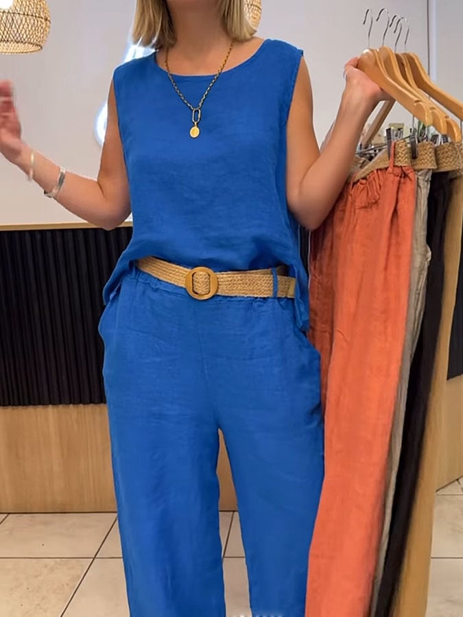 Leonila | Two-Piece Set Sleeveless Top Wide-Leg Pants