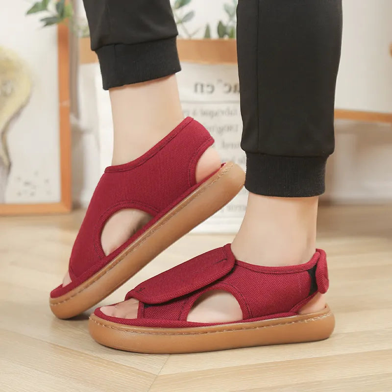 Karena | Open Toe Adjustable Hook Loop Sandals