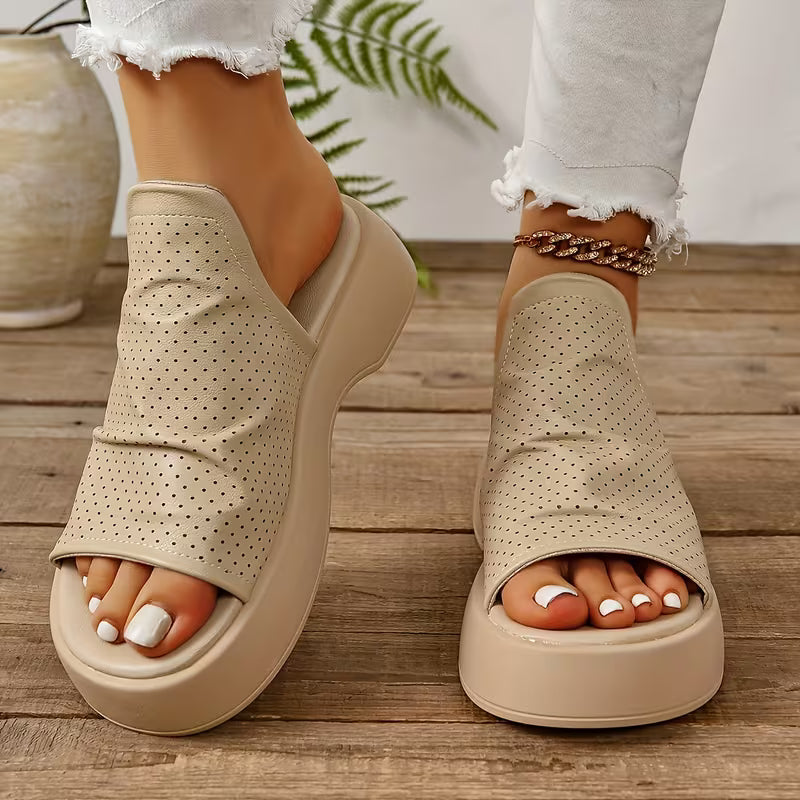 Sofya | Platform Open-Toe Slip-On Wedge Slippers