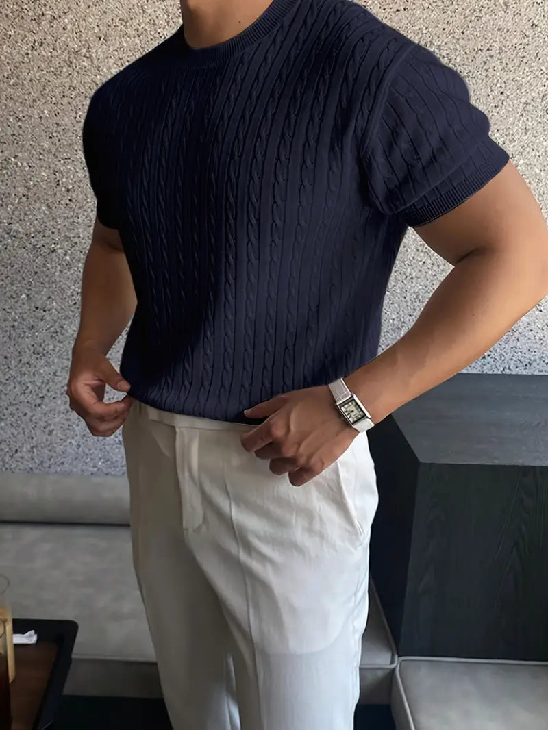 Kiril - Cable Knit Short Sleeve Crewneck Jumper