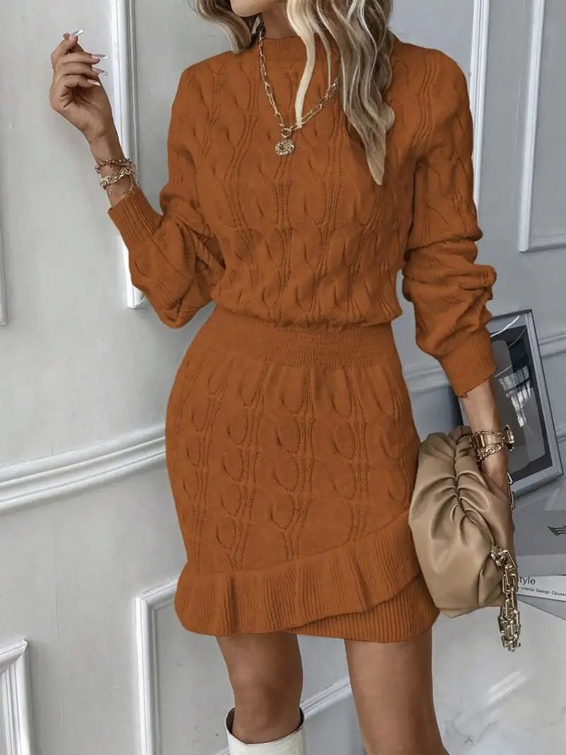 Katla | Cable Knit Long Sleeve Sweater Dress