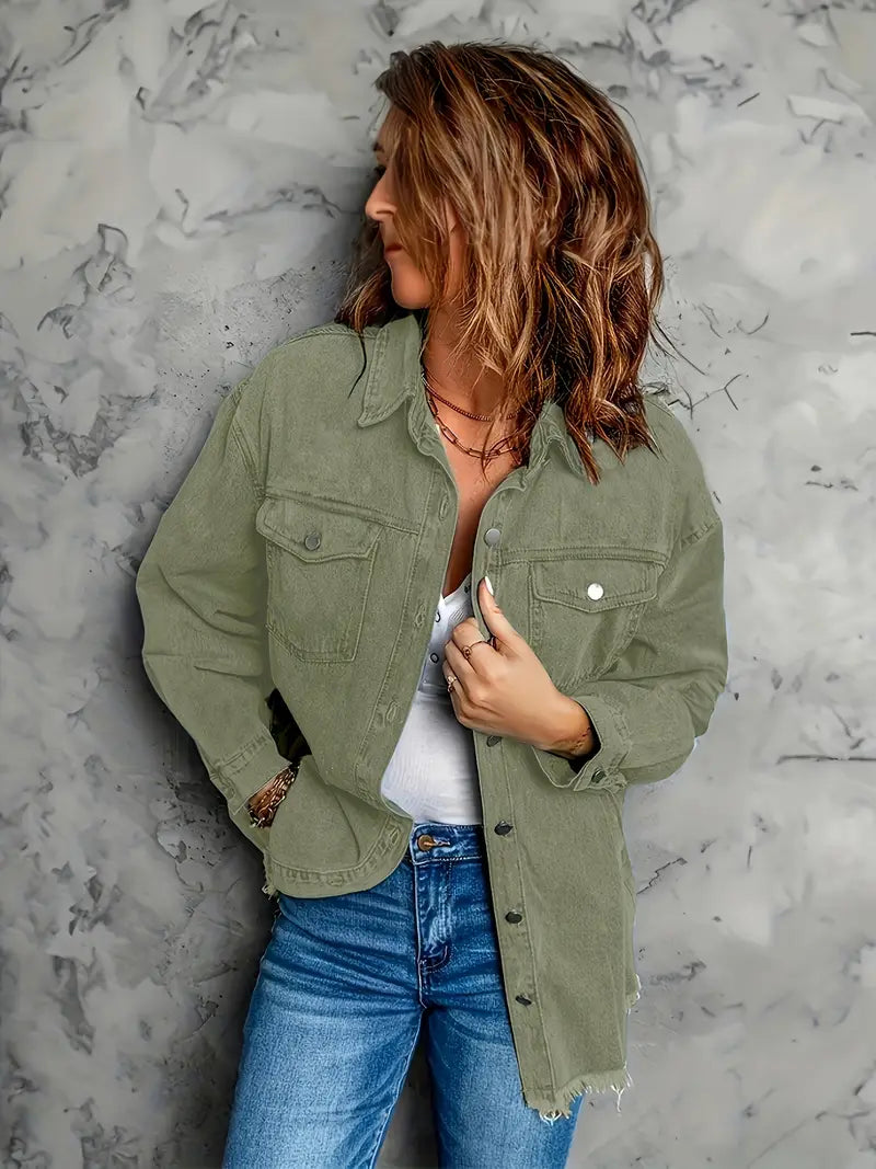 Malika | Denim Jacket with Long Sleeves and Pockets