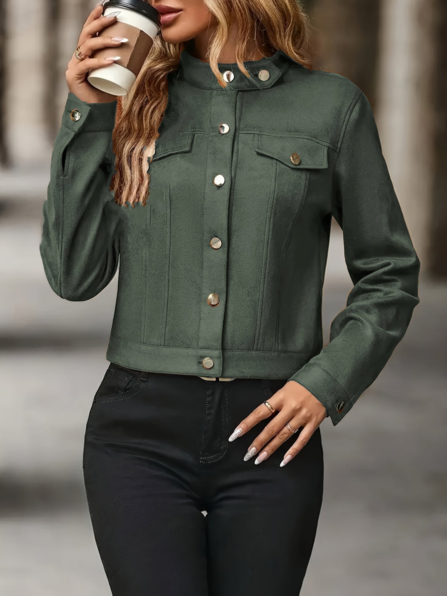 Slavica | Long Sleeve Button Front Jacket
