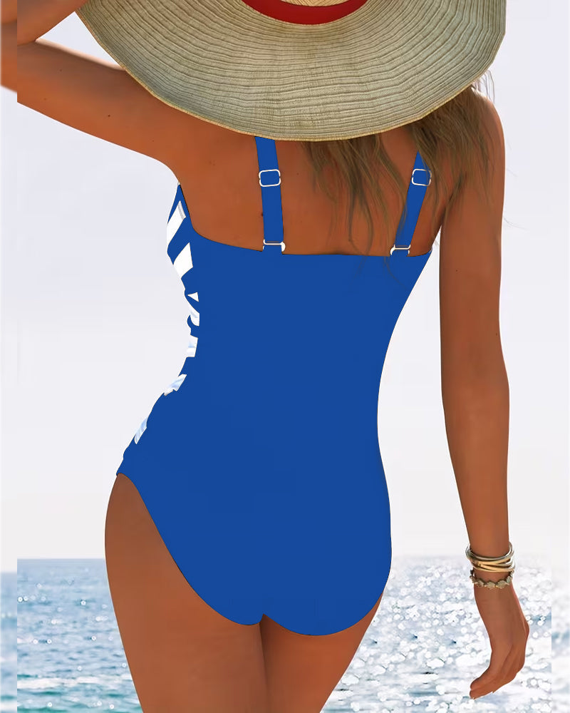 Sulinna | One-Piece Striped V-Neck Swimsuit
