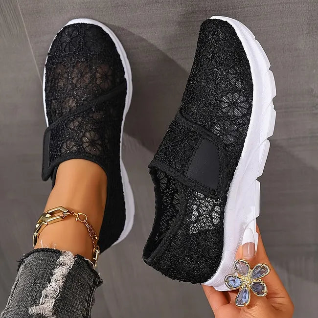 Tonjaa | Lace Floral Slip-On Walking Sneakers