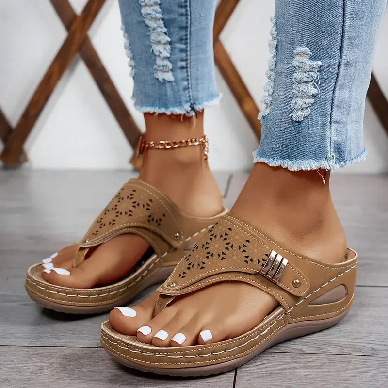 Tiara - Wedge Slip On Cutout Sandals