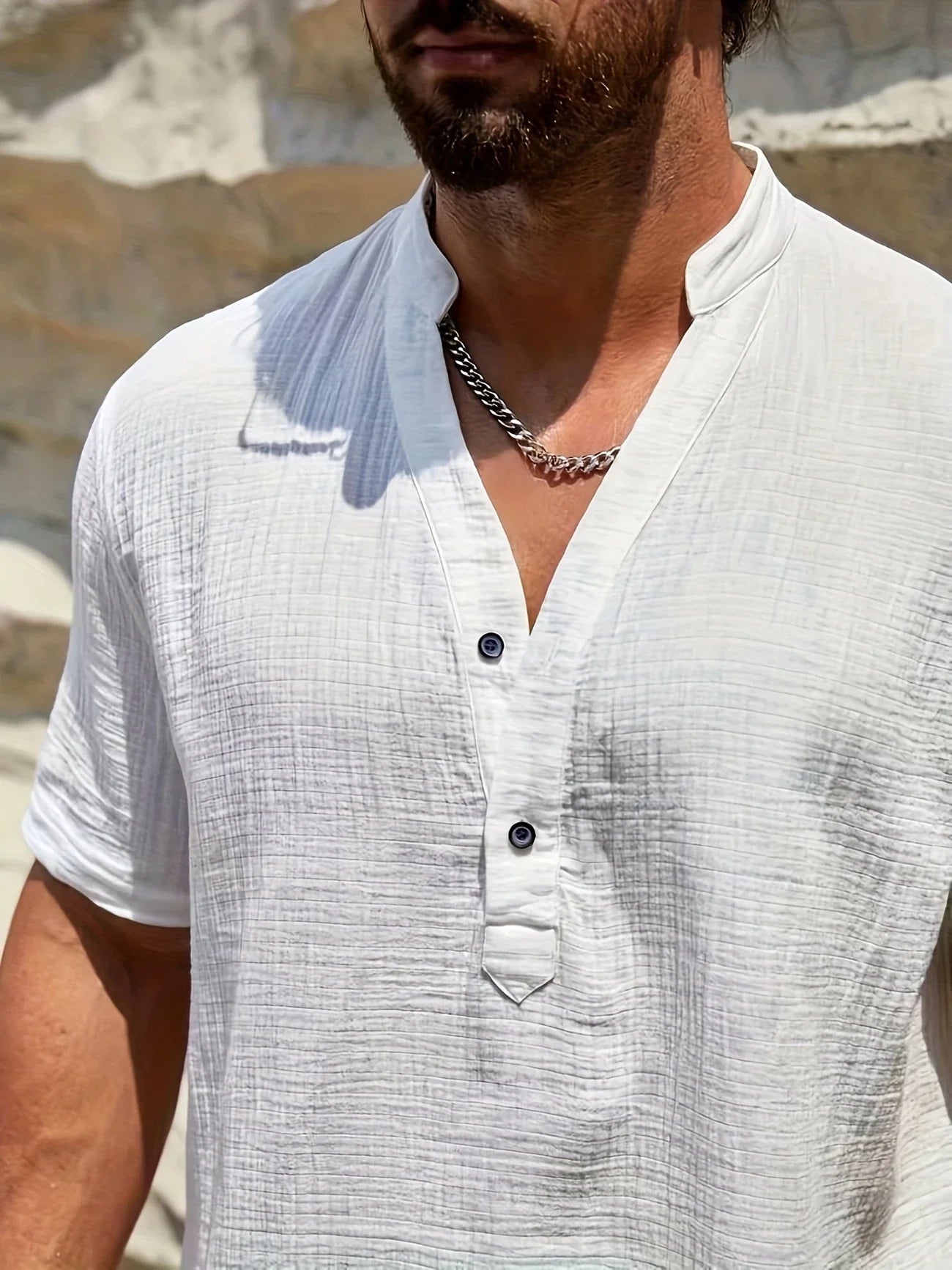 Sancho | Short Sleeve Stand Collar Henley Shirt