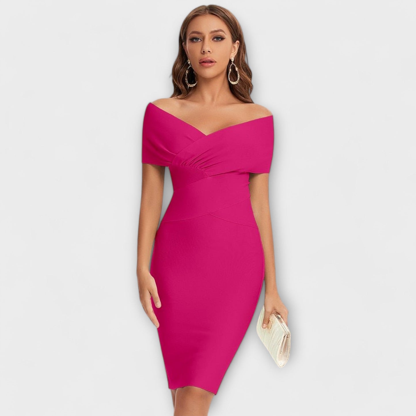 Leesina | Off Shoulder V Neck Bodycon Dress
