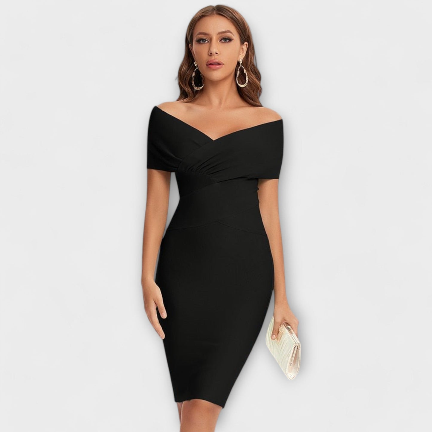 Leesina | Off Shoulder V Neck Bodycon Dress