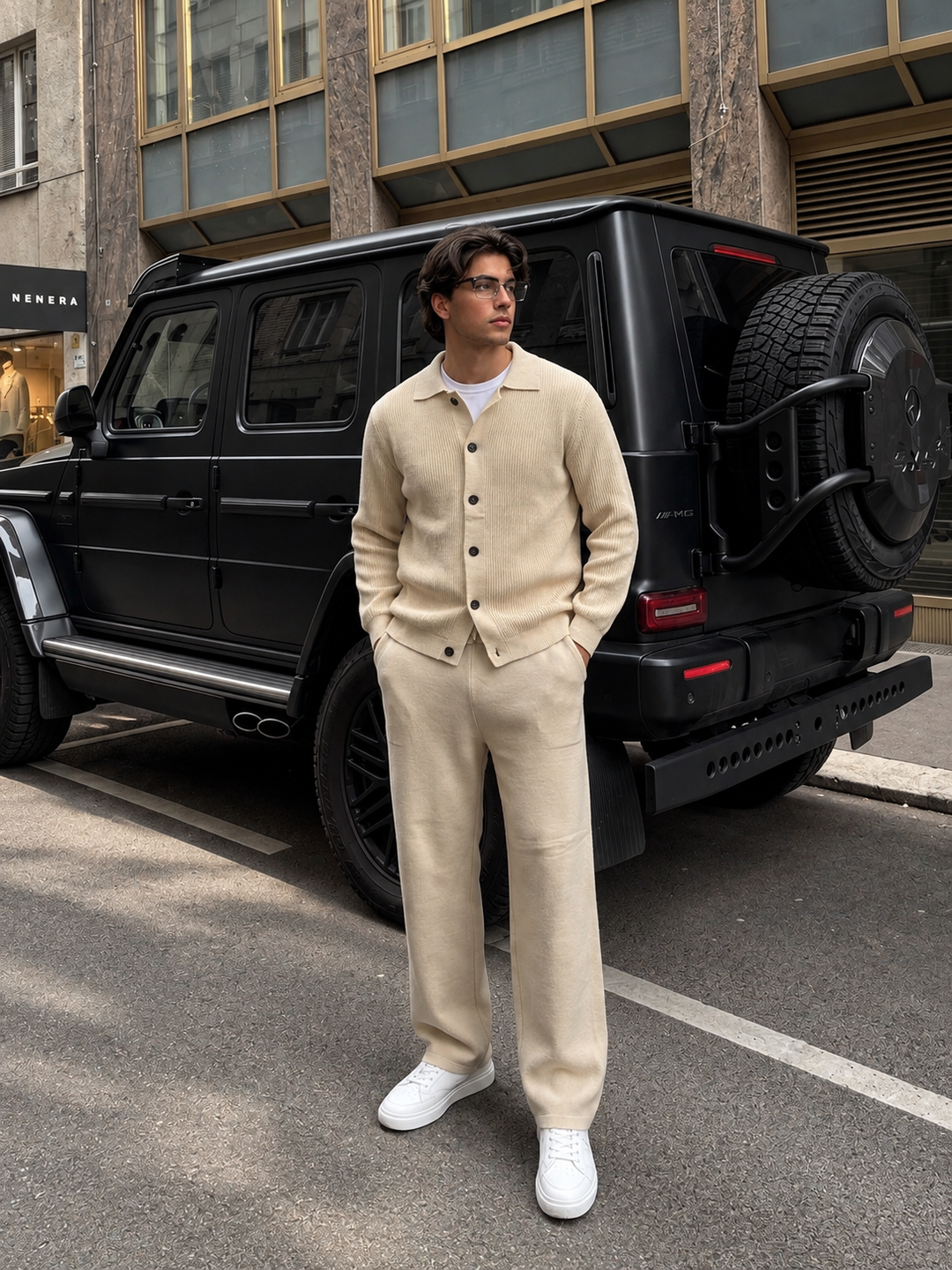 Andrej | Knit Set With Collared Cardigan Straight Pants