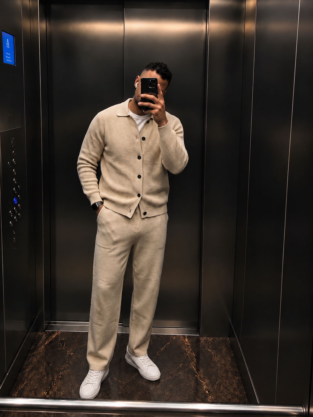 Andrej | Knit Set With Collared Cardigan Straight Pants
