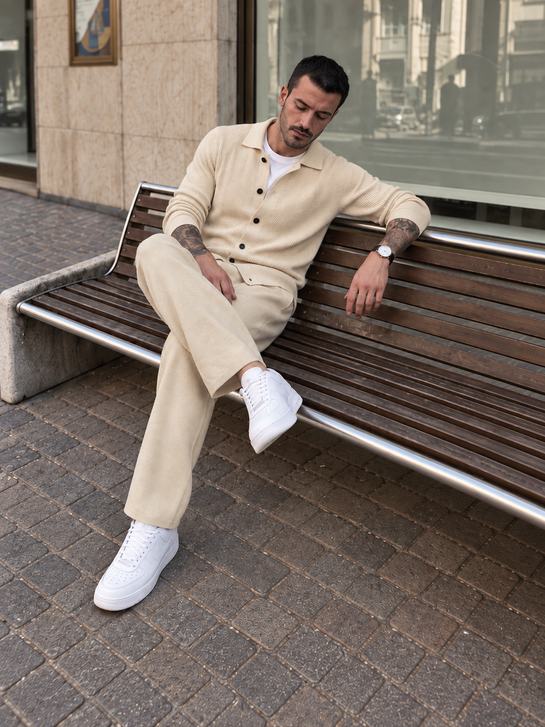 Andrej | Knit Set With Collared Cardigan Straight Pants