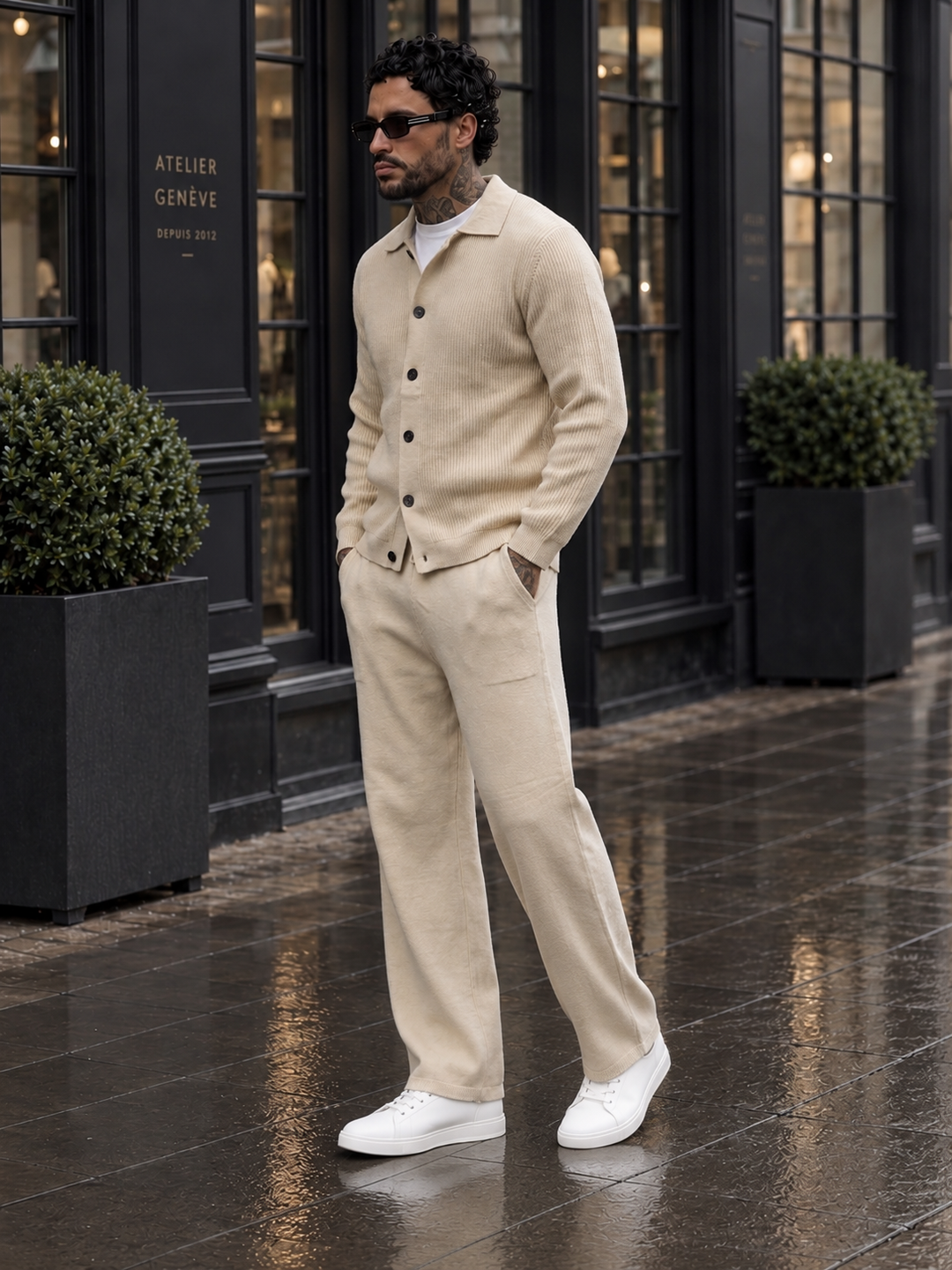 Andrej | Knit Set With Collared Cardigan Straight Pants