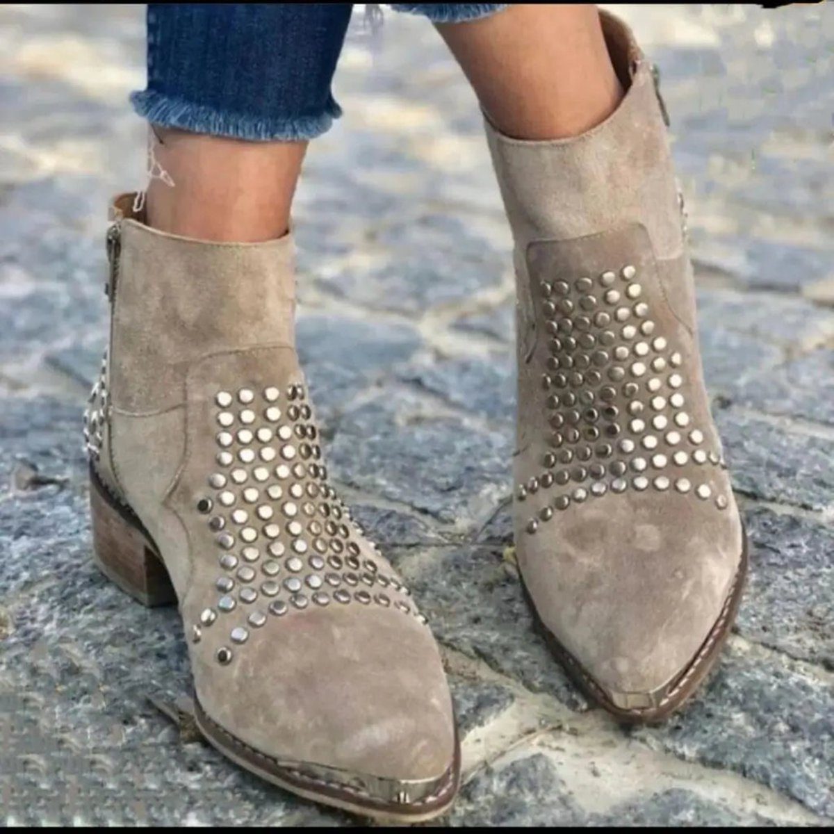 Benedetta | Suede Ankle Boots with Block Heel and Studs