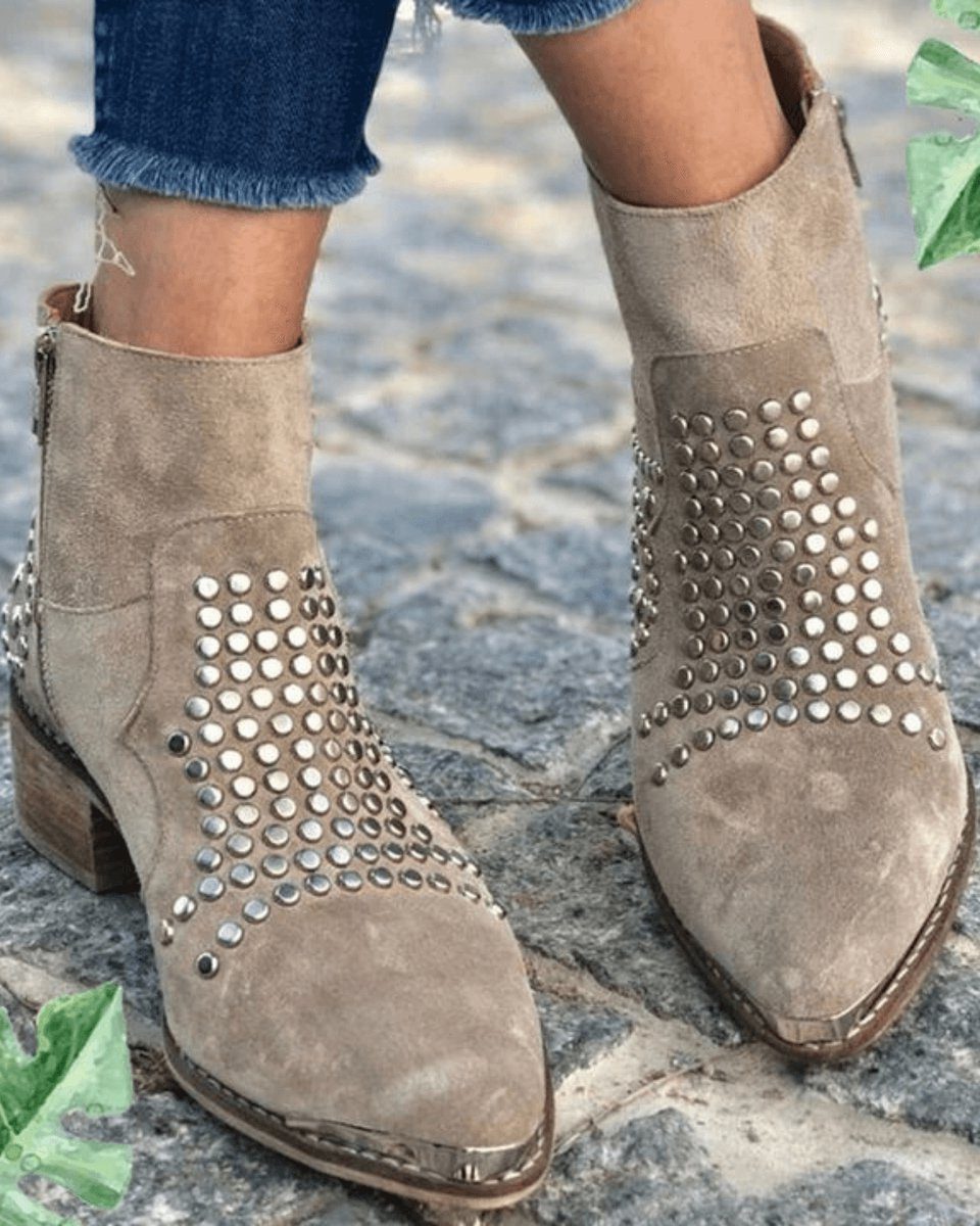 Benedetta | Suede Ankle Boots with Block Heel and Studs
